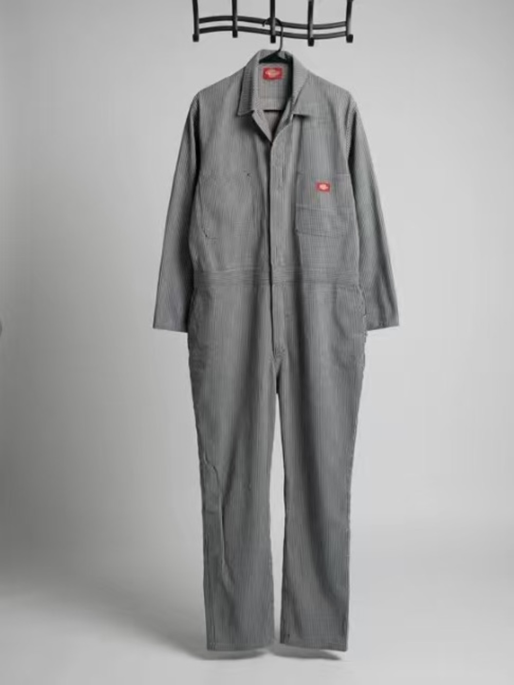 Dickies Gray Pinstripe Workwear Jumpsuit with Chest Patch